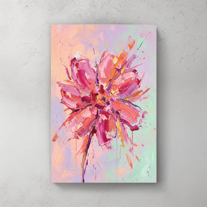 Expressionism Abstract Pink Flower wall art with fuchsia and pastel tones.