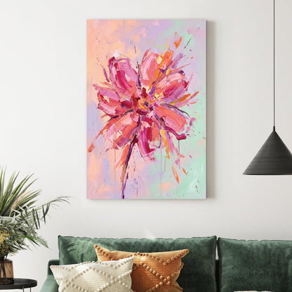 Expressionism Abstract Pink Flower wall art with fuchsia and pastel tones.
