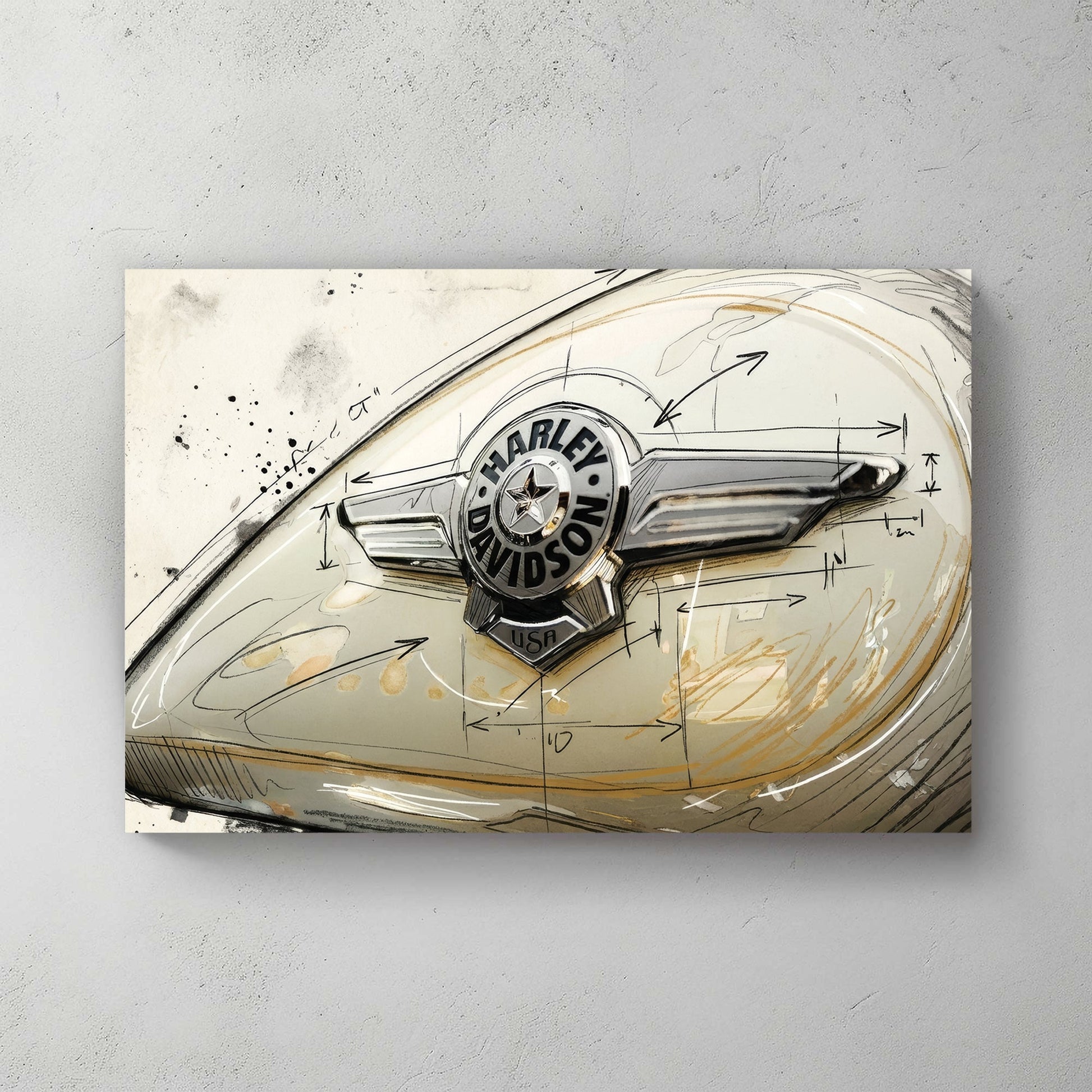 Vintage Harley-Davidson motorcycle tank badge illustration wall art