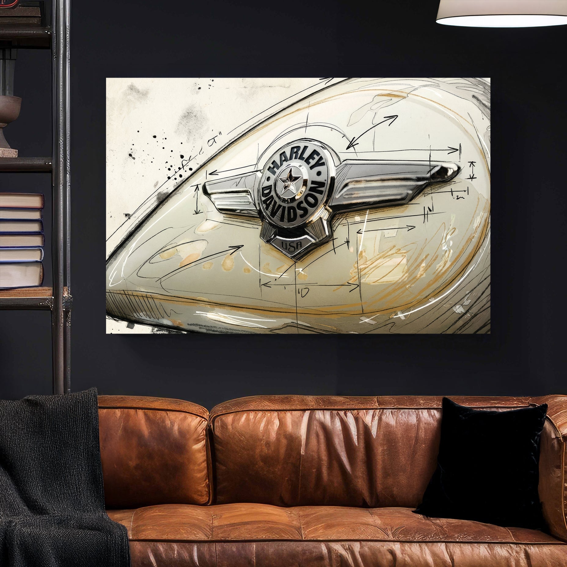 Vintage Harley-Davidson motorcycle tank badge illustration wall art