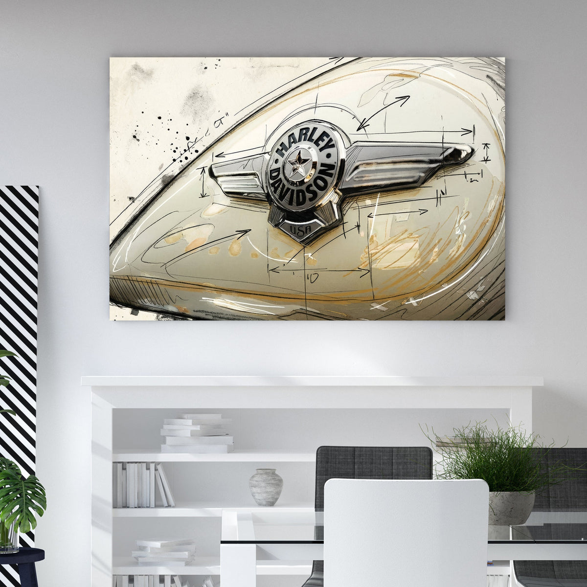 Vintage Harley-Davidson motorcycle tank badge illustration wall art