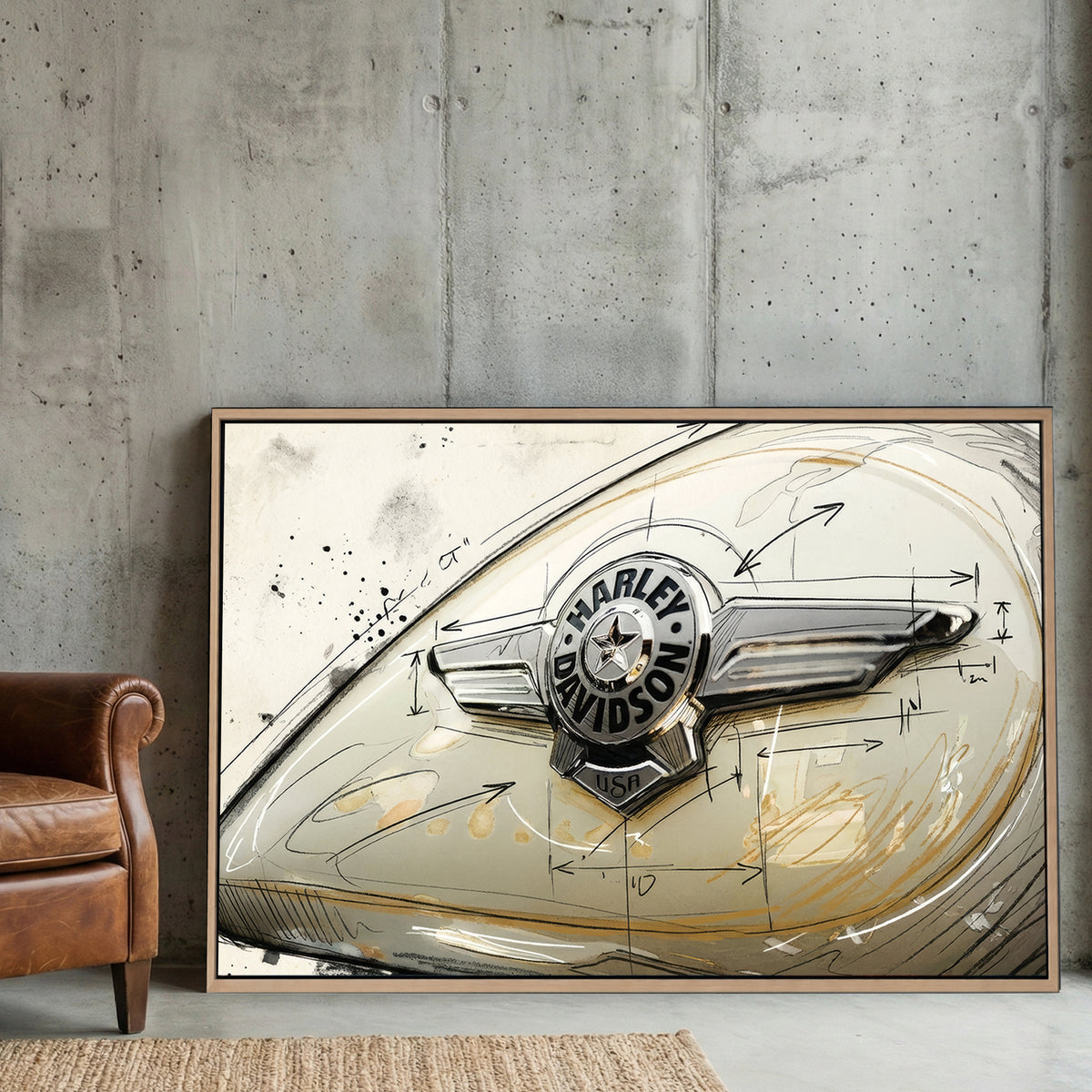 Vintage Harley-Davidson motorcycle tank badge illustration wall art