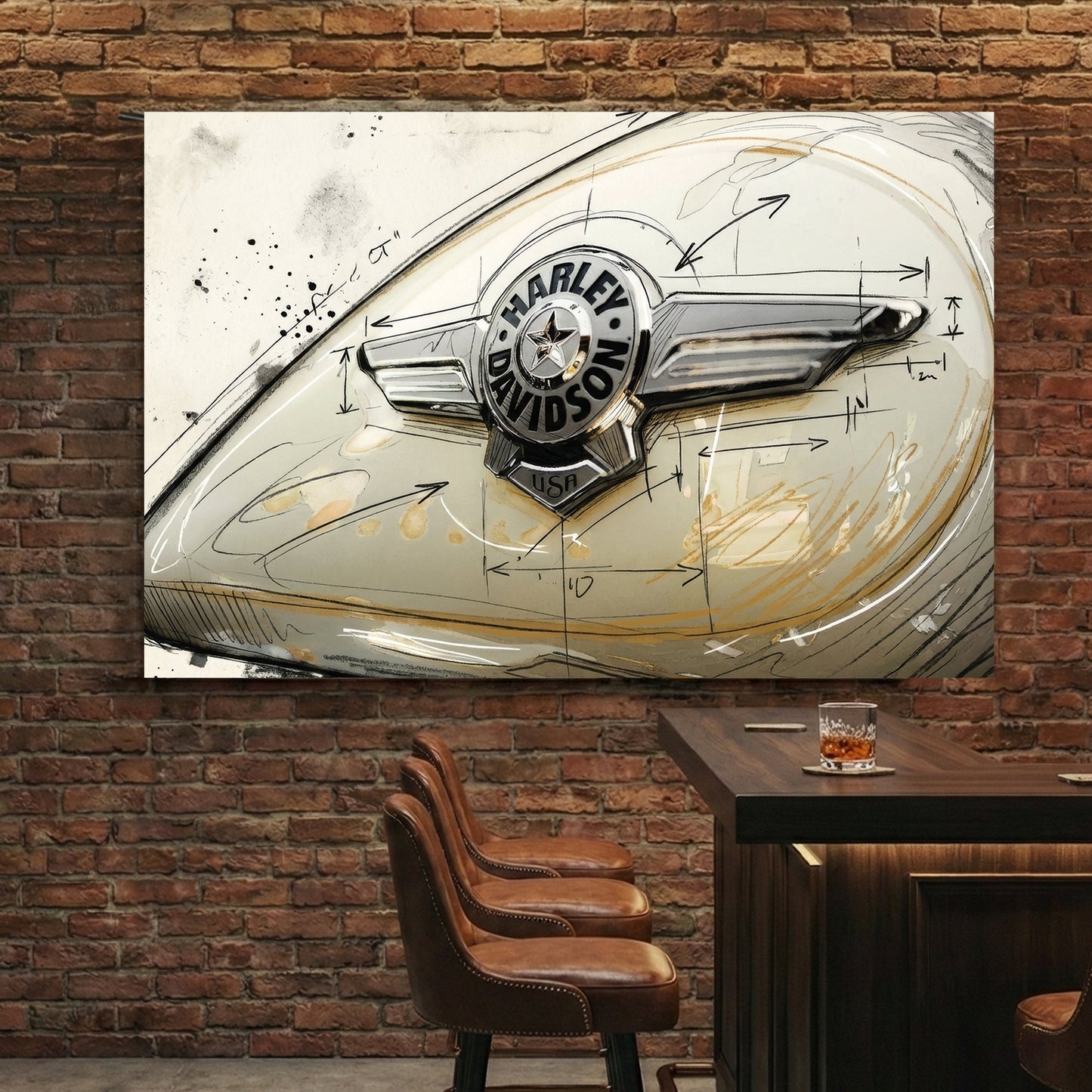 Vintage Harley-Davidson motorcycle tank badge illustration wall art