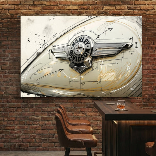 Vintage Harley-Davidson motorcycle tank badge illustration wall art