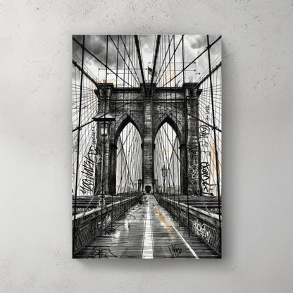 Sketch of the Brooklyn Bridge with graffiti and urban architectural details wall art.