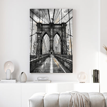 Sketch of the Brooklyn Bridge with graffiti and urban architectural details wall art.