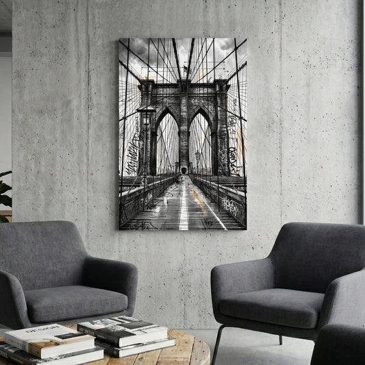 Sketch of the Brooklyn Bridge with graffiti and urban architectural details wall art.