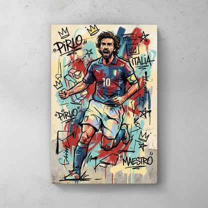 Andrea Pirlo Italy national team street art wall art with graffiti crowns