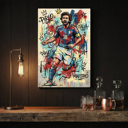 Andrea Pirlo Italy national team street art wall art with graffiti crowns