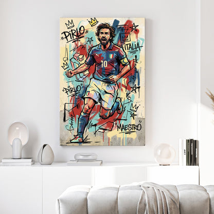 Andrea Pirlo Italy national team street art wall art with graffiti crowns