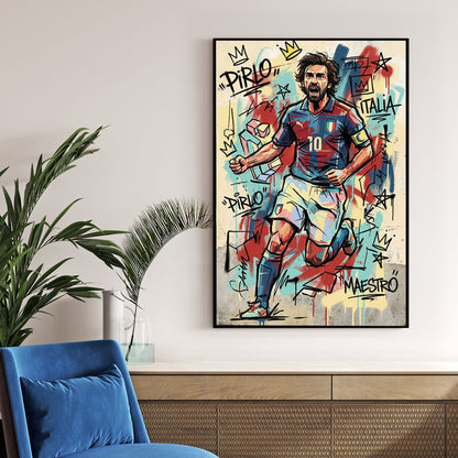 Andrea Pirlo Italy national team street art wall art with graffiti crowns