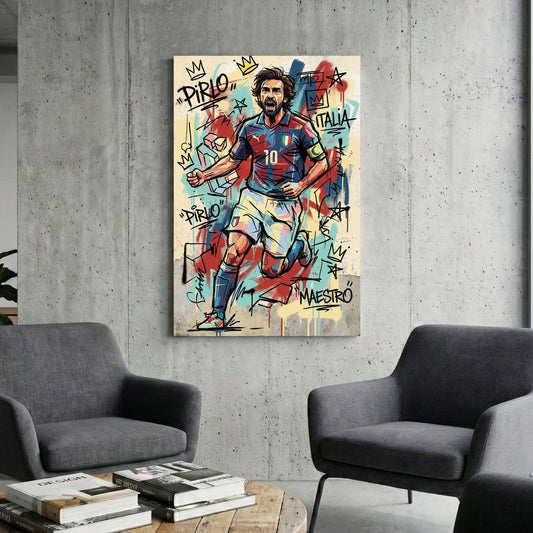Andrea Pirlo Italy national team street art wall art with graffiti crowns