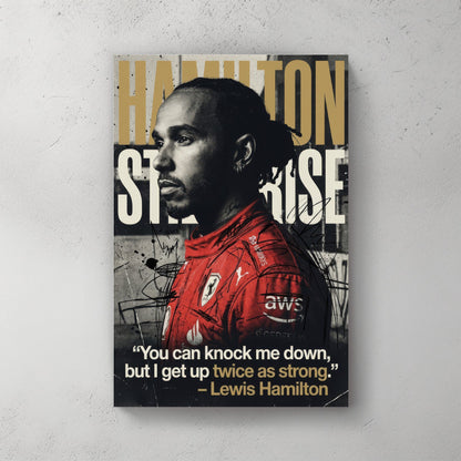 Lewis Hamilton Ferrari racing suit motivational typography street art wall art