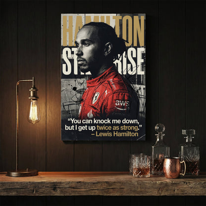 Lewis Hamilton Ferrari racing suit motivational typography street art wall art