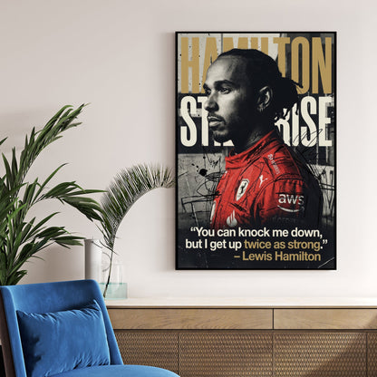 Lewis Hamilton Ferrari racing suit motivational typography street art wall art