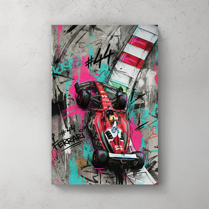 Lewis Hamilton Ferrari F1 car #44 with street art graffiti and neon accents wall art.