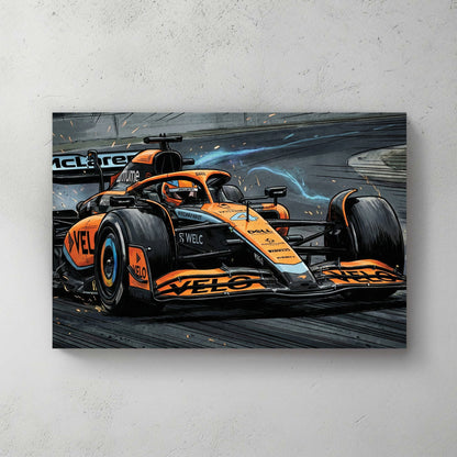 McLaren F1 racing car illustration with speed lines wall art