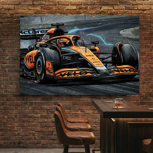 McLaren F1 racing car illustration with speed lines wall art