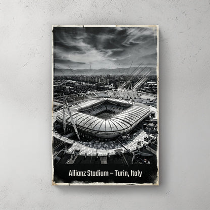 Monochrome aerial view of Allianz Stadium in Turin Italy wall art.