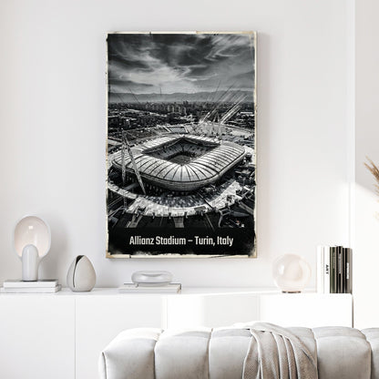 Monochrome aerial view of Allianz Stadium in Turin Italy wall art.