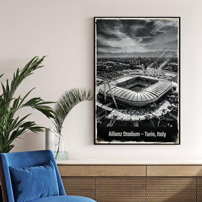 Monochrome aerial view of Allianz Stadium in Turin Italy wall art.
