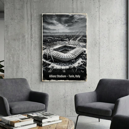 Monochrome aerial view of Allianz Stadium in Turin Italy wall art.
