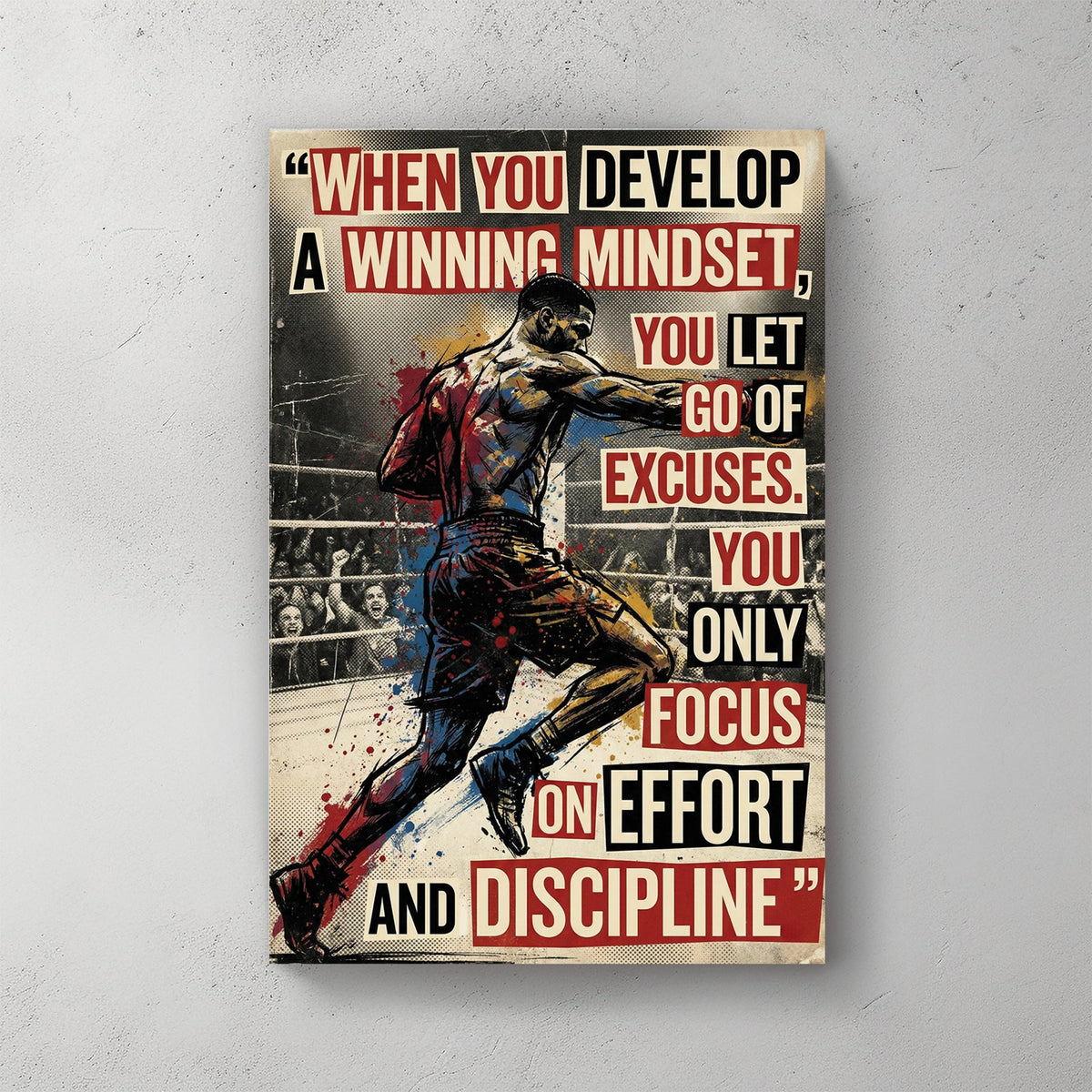 Anthony Joshua boxing illustration with motivational mindset quote wall art