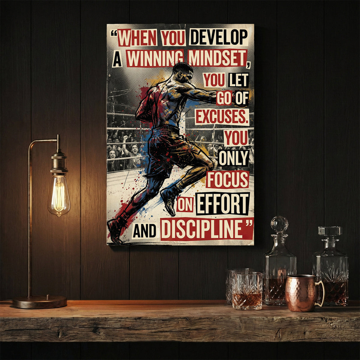 Anthony Joshua boxing illustration with motivational mindset quote wall art