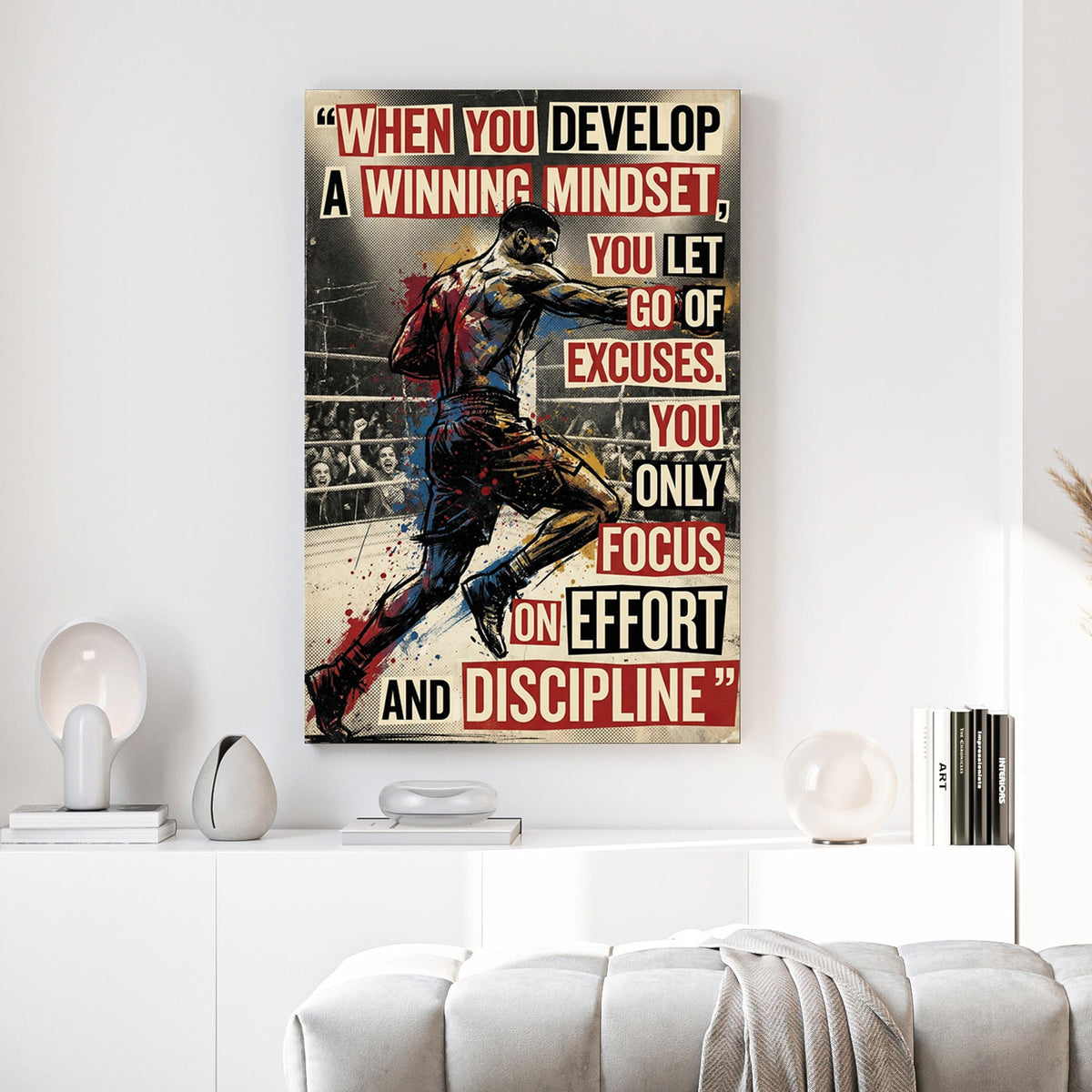 Anthony Joshua boxing illustration with motivational mindset quote wall art