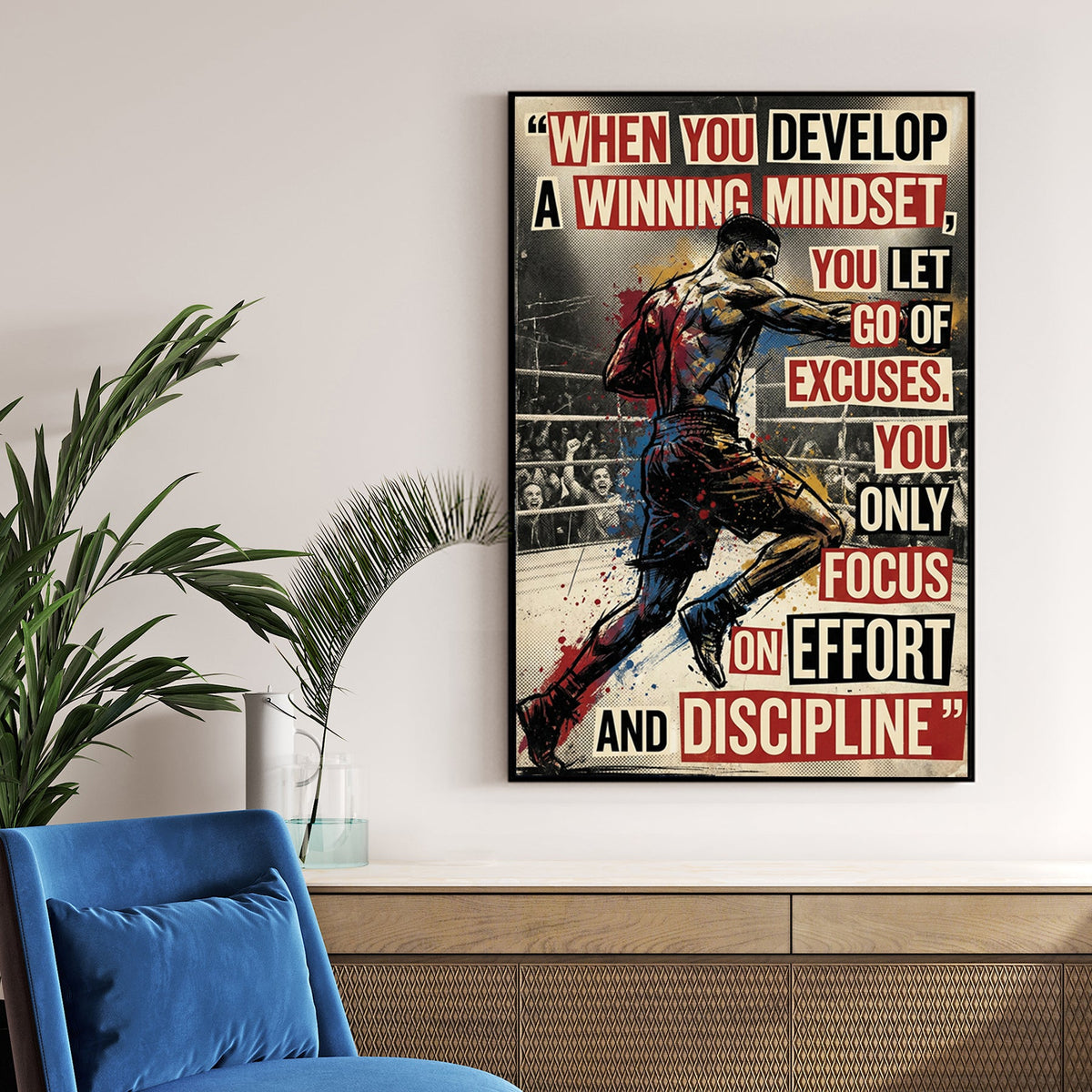 Anthony Joshua boxing illustration with motivational mindset quote wall art