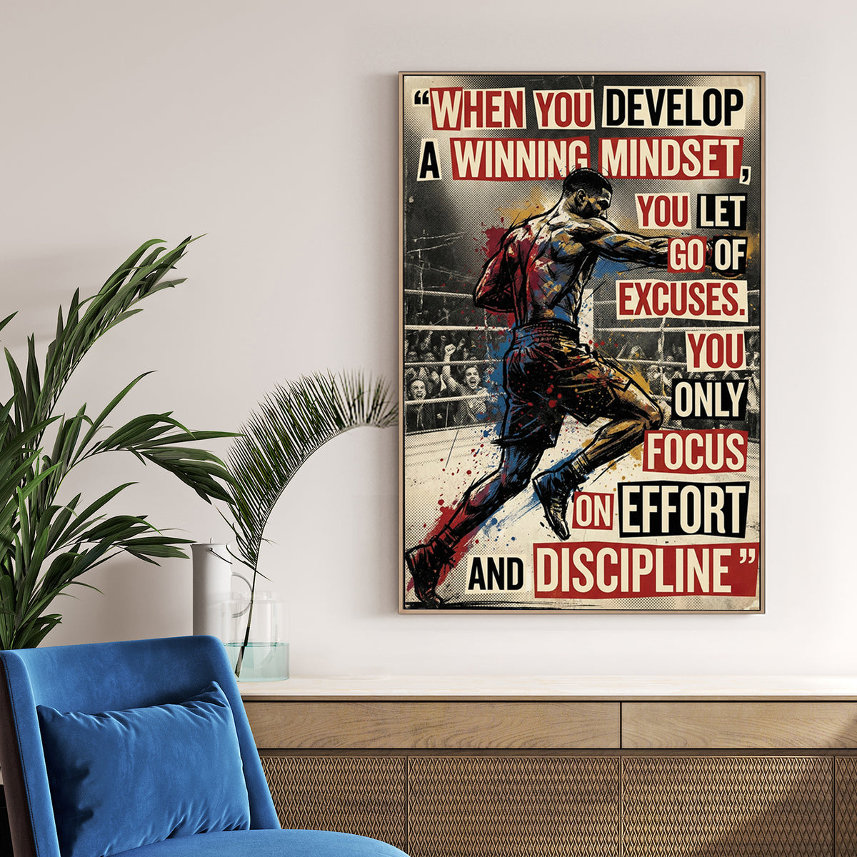 Anthony Joshua boxing illustration with motivational mindset quote wall art