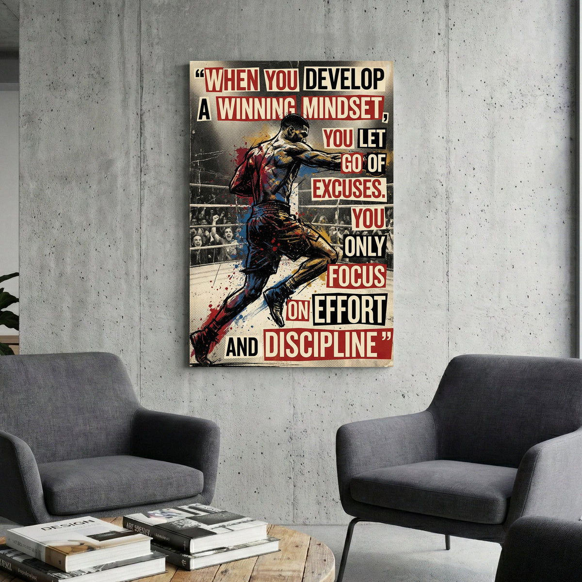 Anthony Joshua boxing illustration with motivational mindset quote wall art