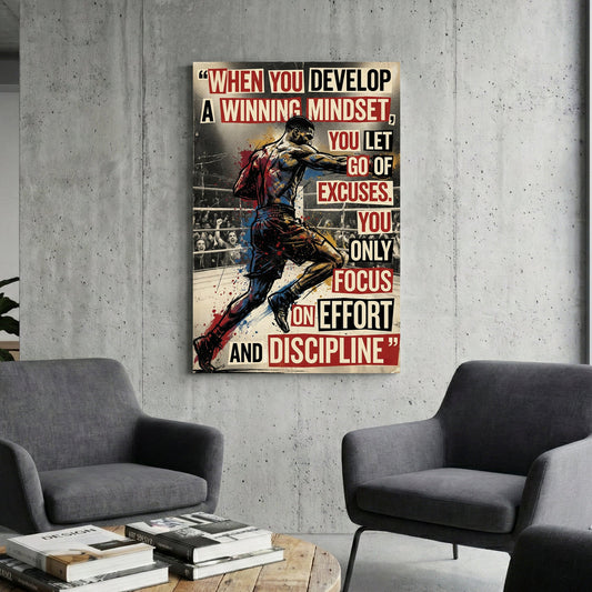 Anthony Joshua boxing illustration with motivational mindset quote wall art