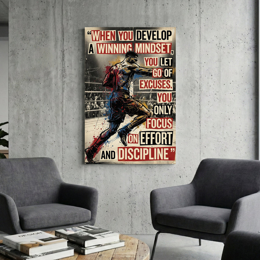 Anthony Joshua boxing illustration with motivational mindset quote wall art