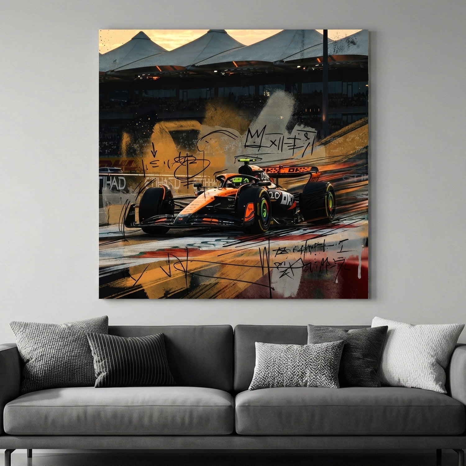 McLaren F1 car with graffiti and street art doodles wall art