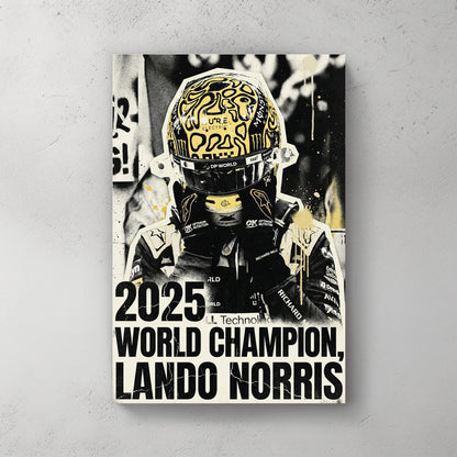 Lando Norris F1 driver in signature yellow helmet street art wall art.