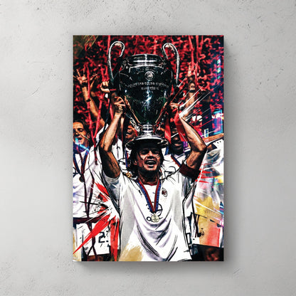 Paolo Maldini lifting the Champions League trophy in an urban street art style wall art.