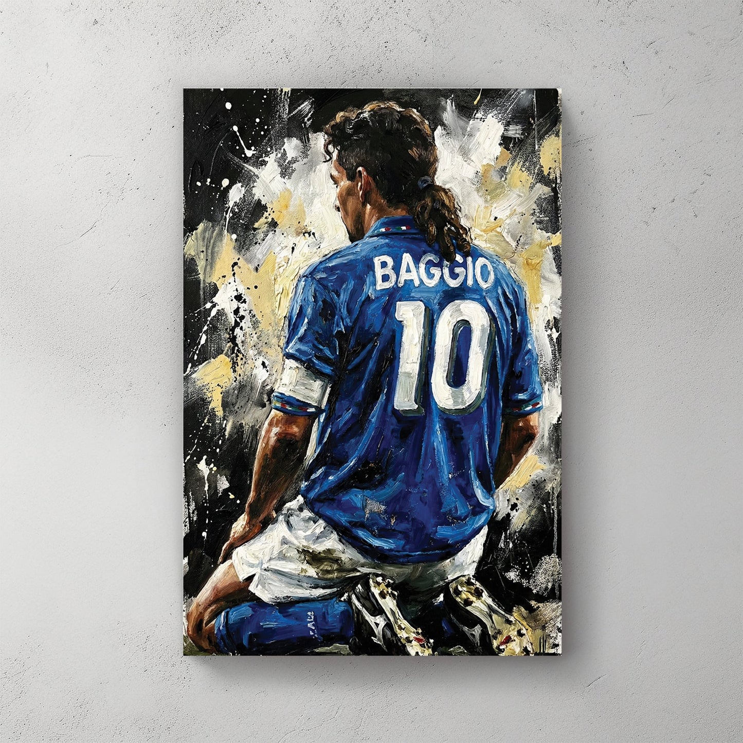 Roberto Baggio kneeling in Italy number 10 jersey expressionism wall art.