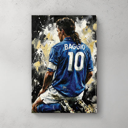 Roberto Baggio kneeling in Italy number 10 jersey expressionism wall art.