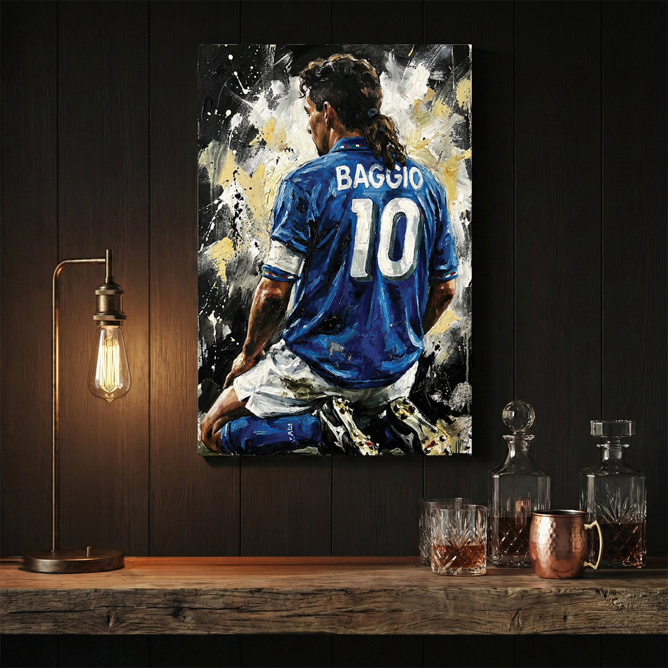 Roberto Baggio kneeling in Italy number 10 jersey expressionism wall art.