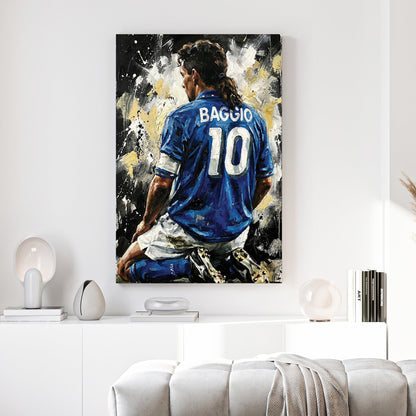 Roberto Baggio kneeling in Italy number 10 jersey expressionism wall art.