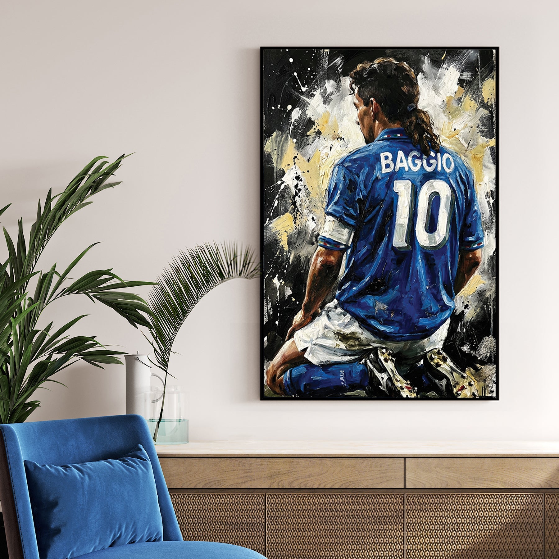 Roberto Baggio kneeling in Italy number 10 jersey expressionism wall art.