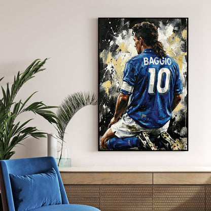Roberto Baggio kneeling in Italy number 10 jersey expressionism wall art.