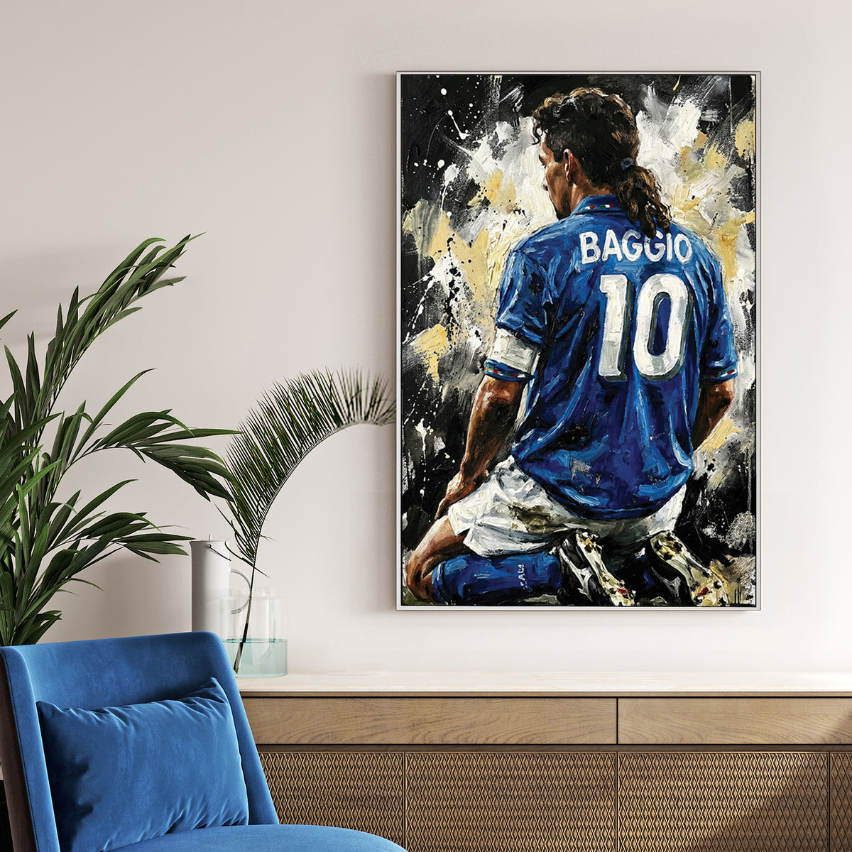 Roberto Baggio kneeling in Italy number 10 jersey expressionism wall art.
