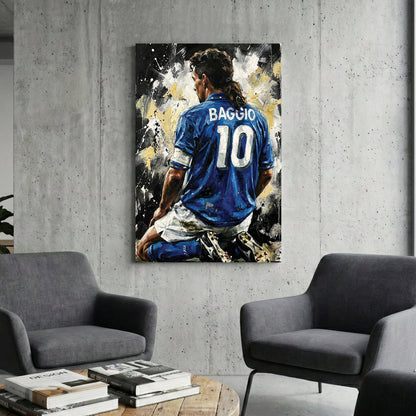 Roberto Baggio kneeling in Italy number 10 jersey expressionism wall art.