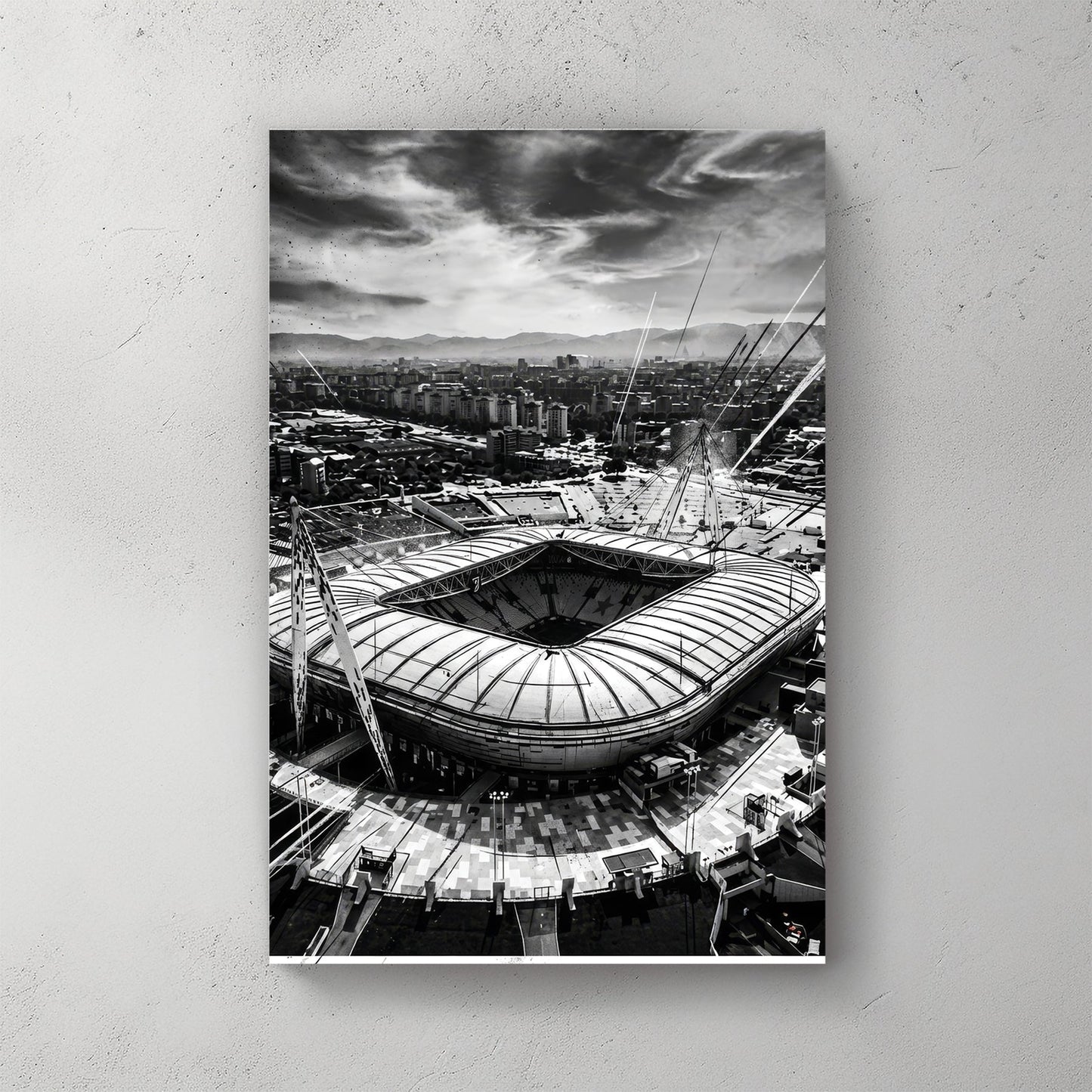 Monochrome photography of Allianz Stadium in Turin Italy wall art.