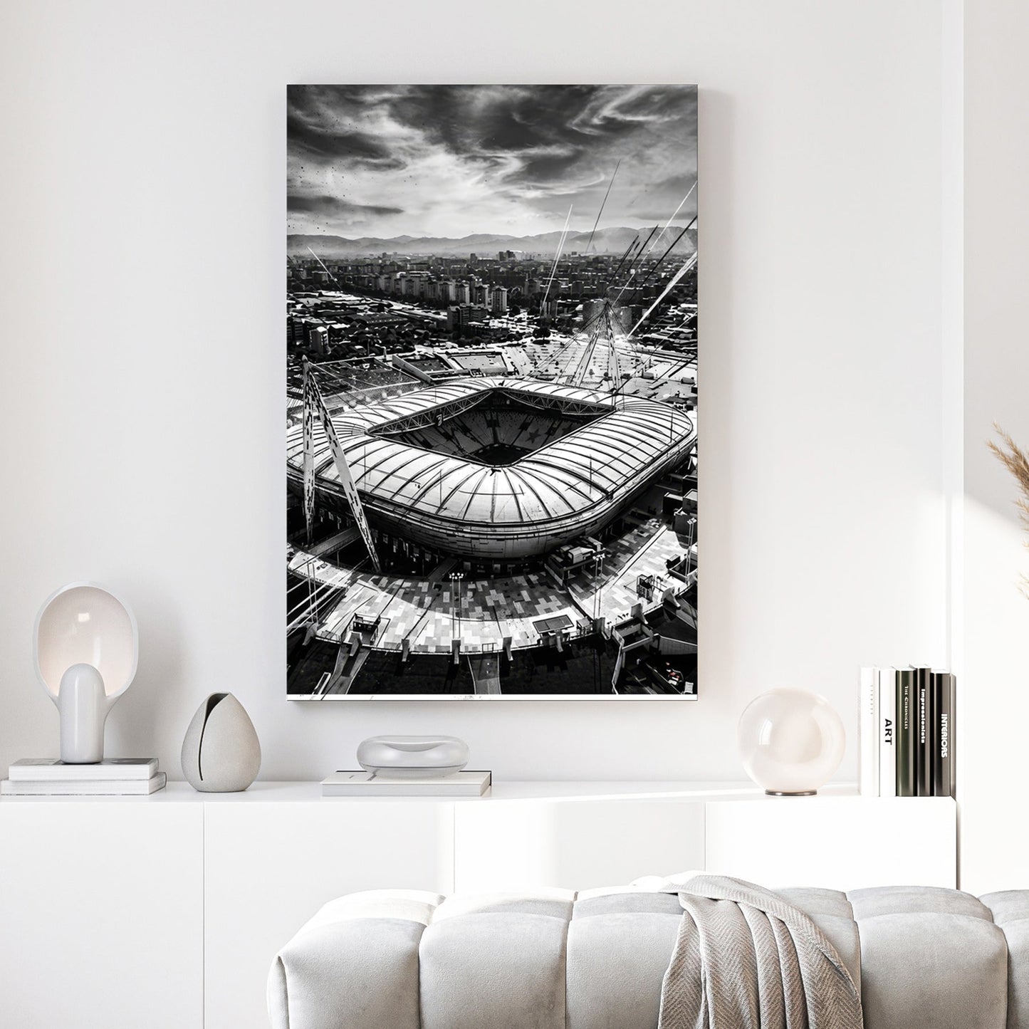 Monochrome photography of Allianz Stadium in Turin Italy wall art.