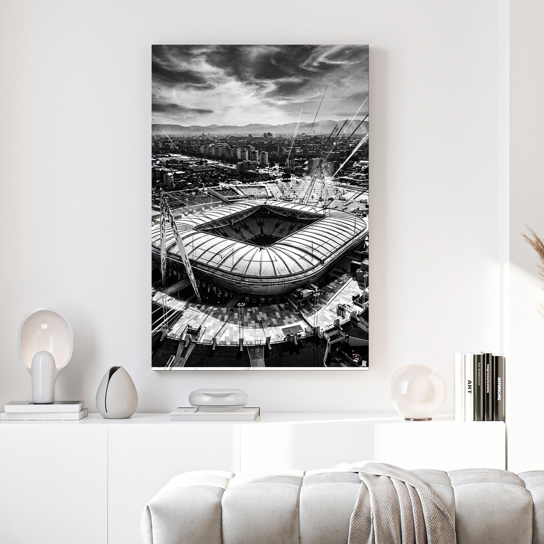 Monochrome photography of Allianz Stadium in Turin Italy wall art.