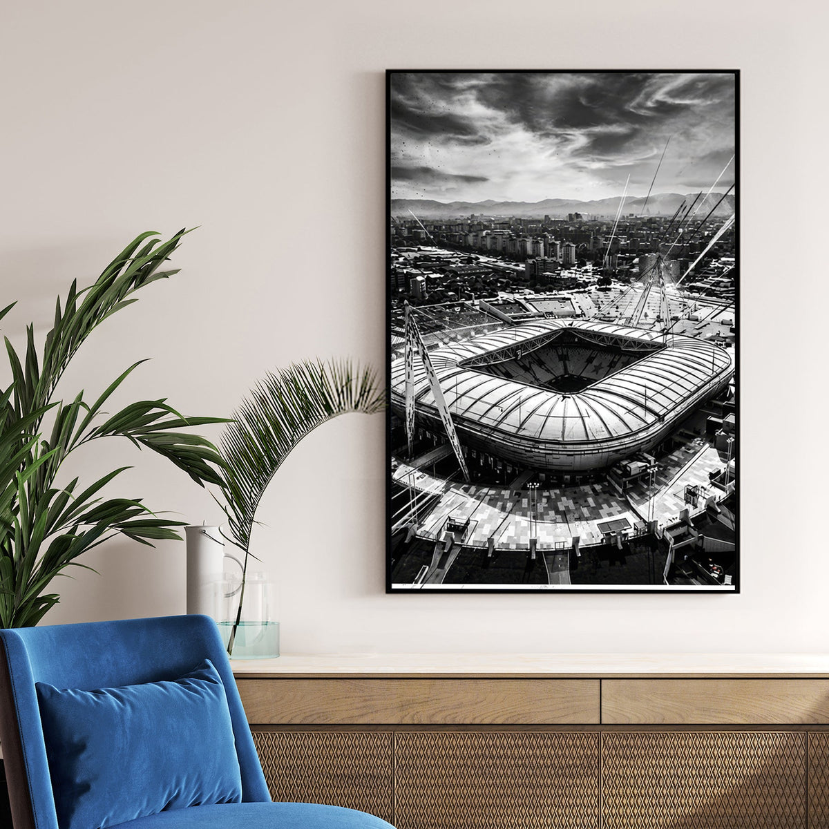 Monochrome photography of Allianz Stadium in Turin Italy wall art.