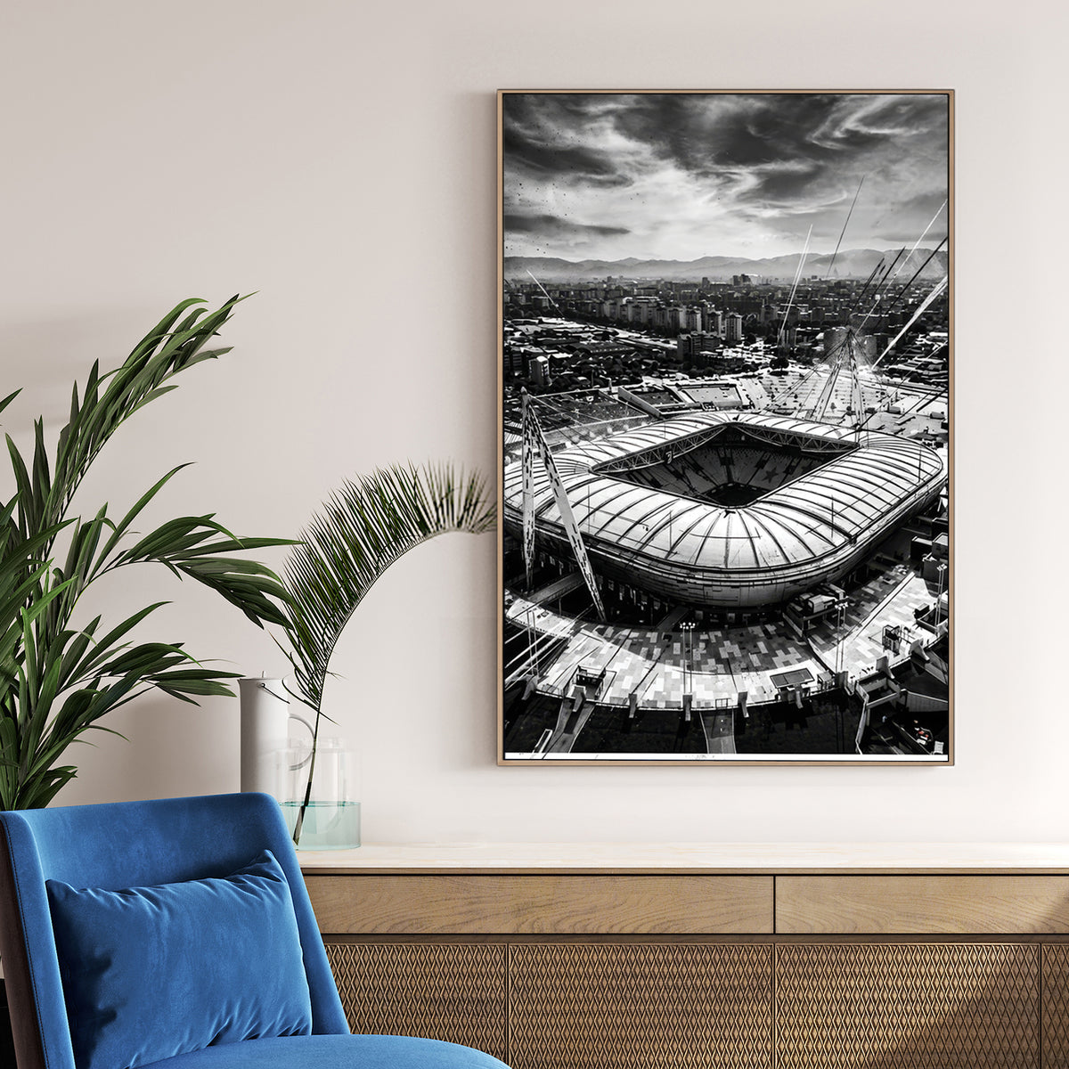 Monochrome photography of Allianz Stadium in Turin Italy wall art.